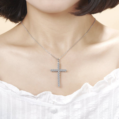 925 Sterling Silver Classic Christian Cross Created Diamond Pendant Necklace 5