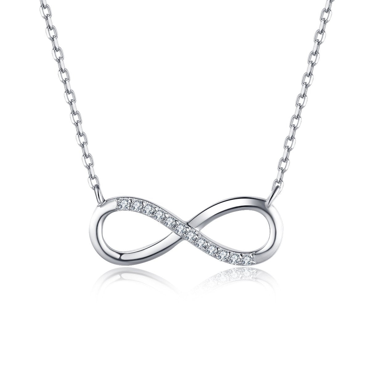 925 Sterling Silver Infinity Heart Love Created White Diamond Necklace 1