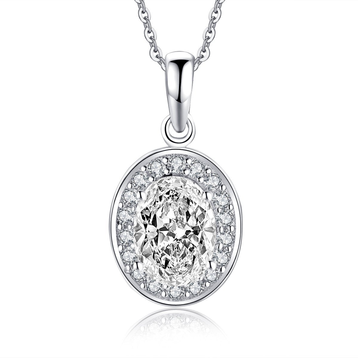 925 Sterling Silver Oval Created White CZ Pendant Necklace 1