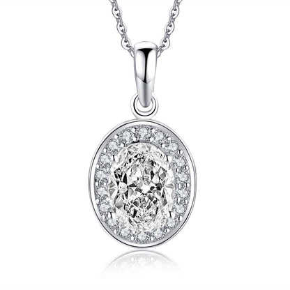 925 Sterling Silver Oval Created White CZ Pendant Necklace 1