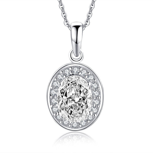 925 Sterling Silver Oval Created White CZ Pendant Necklace 1