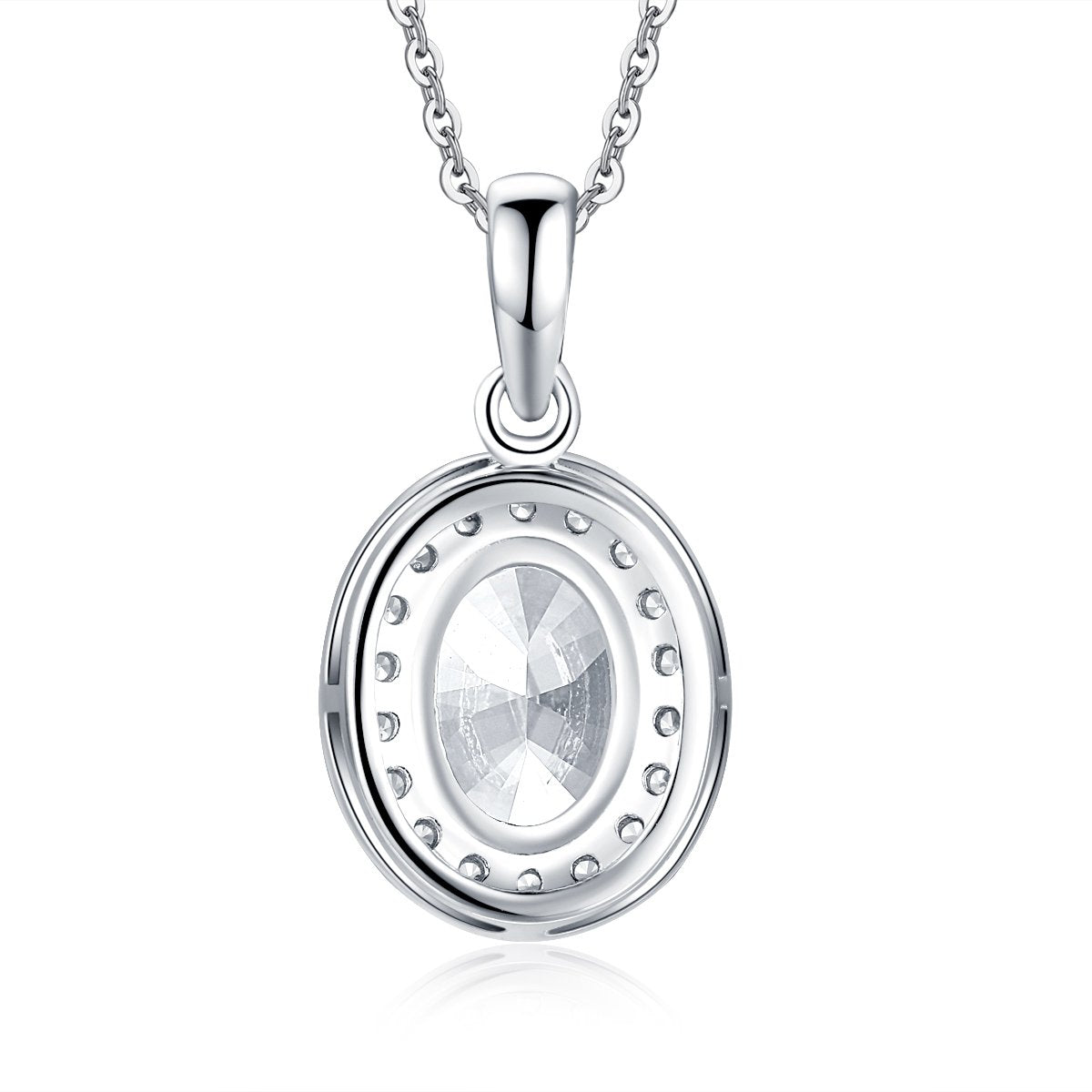 925 Sterling Silver Oval Created White CZ Pendant Necklace 2