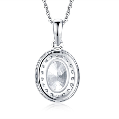 925 Sterling Silver Oval Created White CZ Pendant Necklace 2