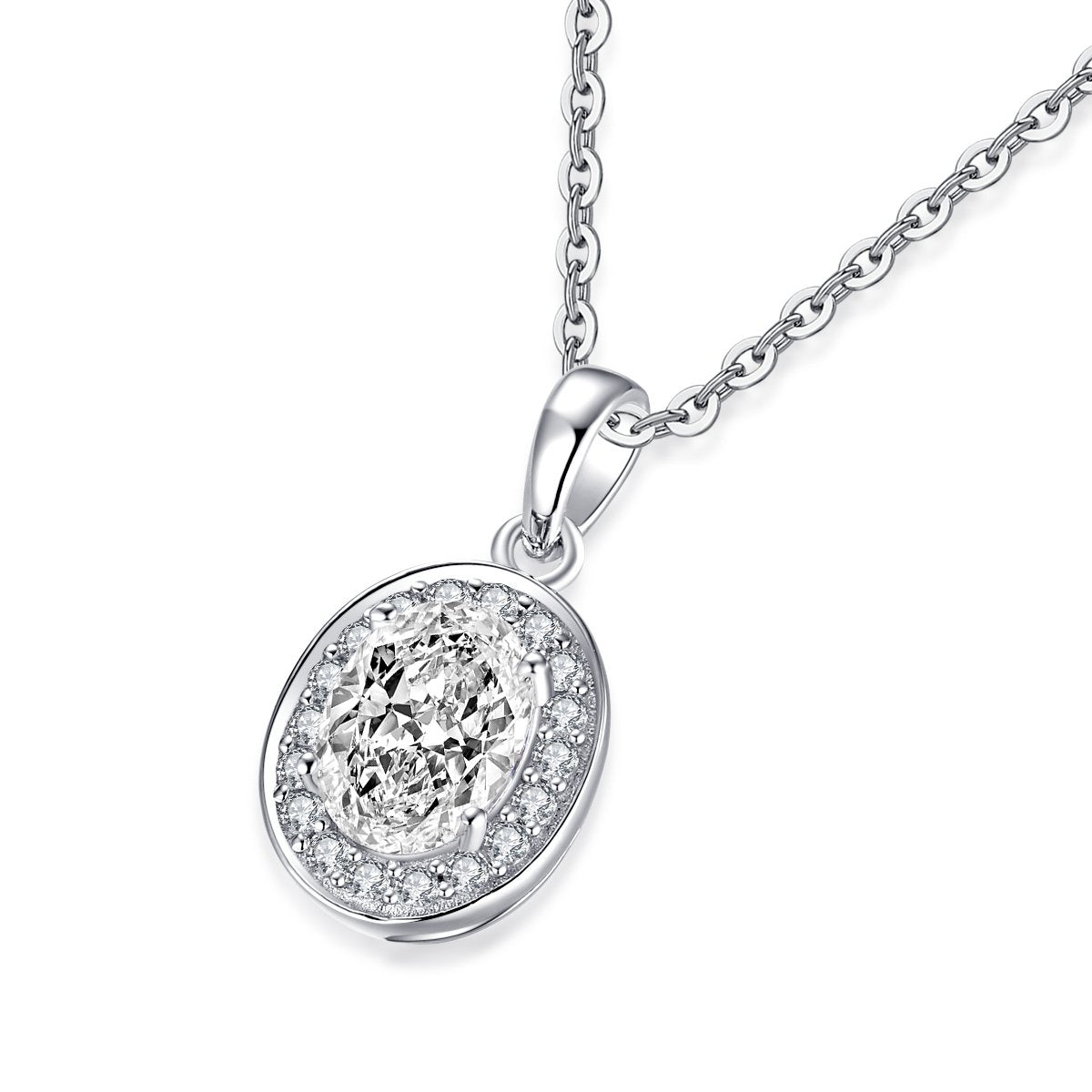 925 Sterling Silver Oval Created White CZ Pendant Necklace 3