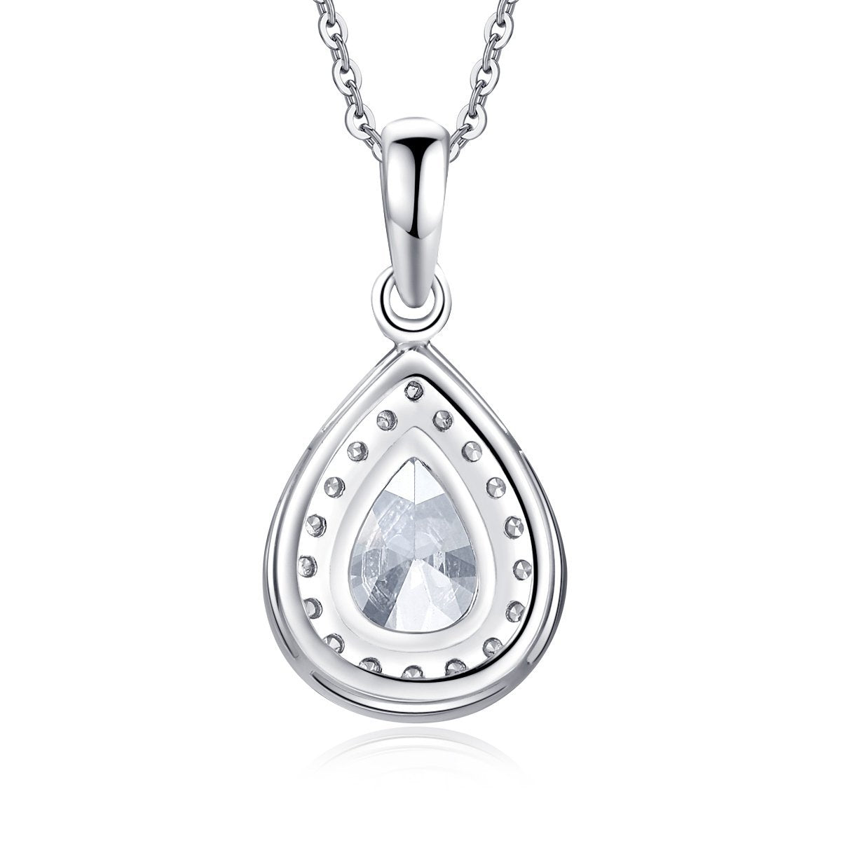 925 Sterling Silver Halo Pear Created White Diamond Pendant Necklace 2