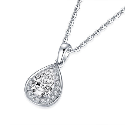 925 Sterling Silver Halo Pear Created White Diamond Pendant Necklace 3