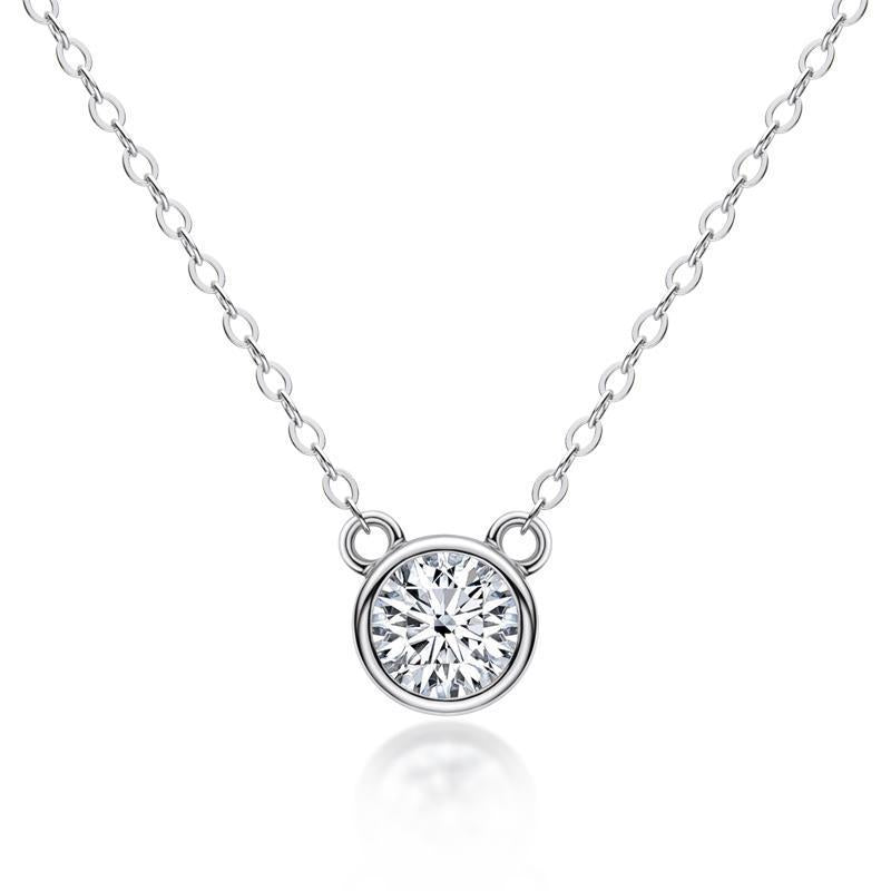 925 Sterling Silver Mouse Solitaire Round CZ Pendant Necklace 1