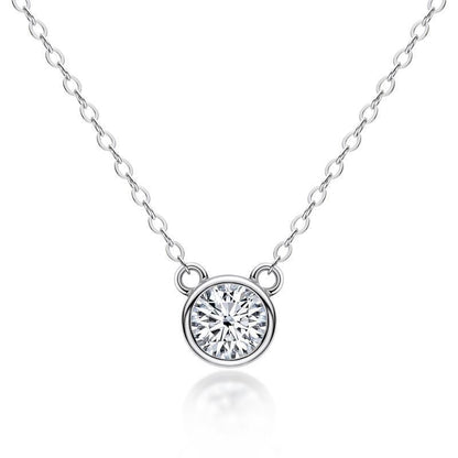 925 Sterling Silver Mouse Solitaire Round CZ Pendant Necklace 1