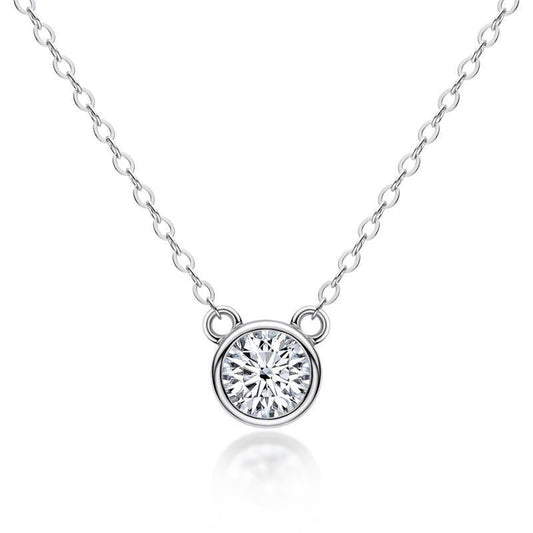 925 Sterling Silver Mouse Solitaire Round CZ Pendant Necklace 1