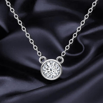 925 Sterling Silver Mouse Solitaire Round CZ Pendant Necklace 19