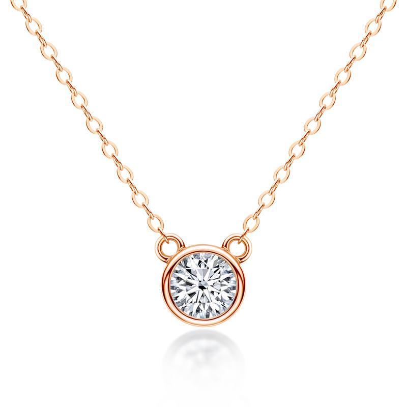 925 Sterling Silver Mouse Solitaire Round CZ Pendant Necklace 3