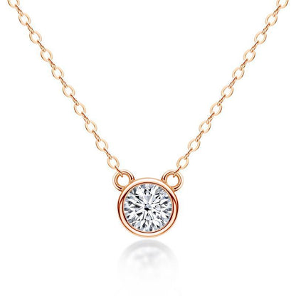 925 Sterling Silver Mouse Solitaire Round CZ Pendant Necklace 3