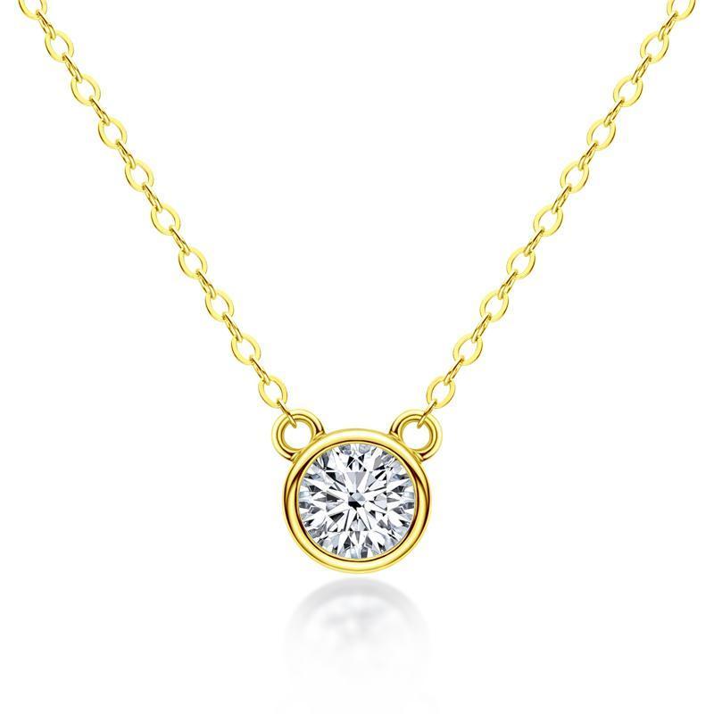 925 Sterling Silver Mouse Solitaire Round CZ Pendant Necklace 4