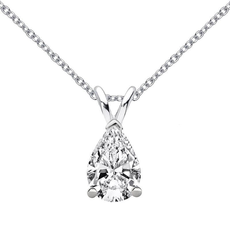 925 Sterling Silver Classic Pear Cut CZ Pendant Necklace 1