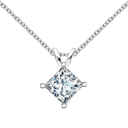 925 Sterling Silver Classic Princess Cut CZ Pendant Necklace 2