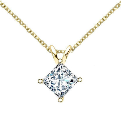 925 Sterling Silver Classic Princess Cut CZ Pendant Necklace 1