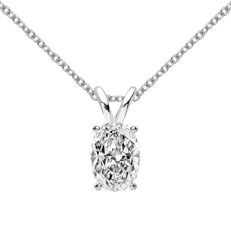 925 Sterling Silver Oval Shaped Brilliant CZ Pendant Necklace 1