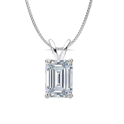 925 Sterling Silver Sterling silver emerald cut created white CZ pendant necklace 1