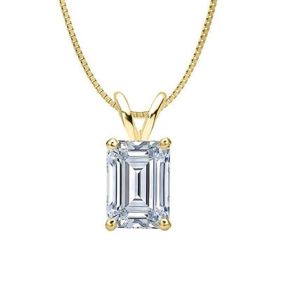 925 Sterling Silver Sterling silver emerald cut created white CZ pendant necklace 9