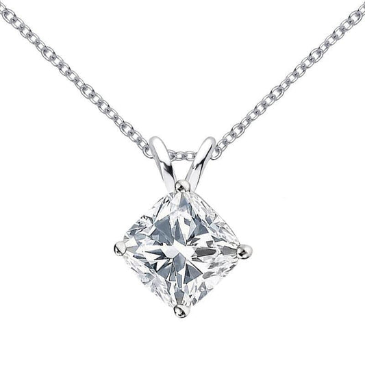 925 Sterling Silver Classic Brilliant Cushion Cut CZ Pendant Necklace 1