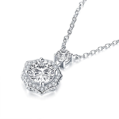 925 Sterling Silver Vintage Round Created White CZ Pendant Necklace 2