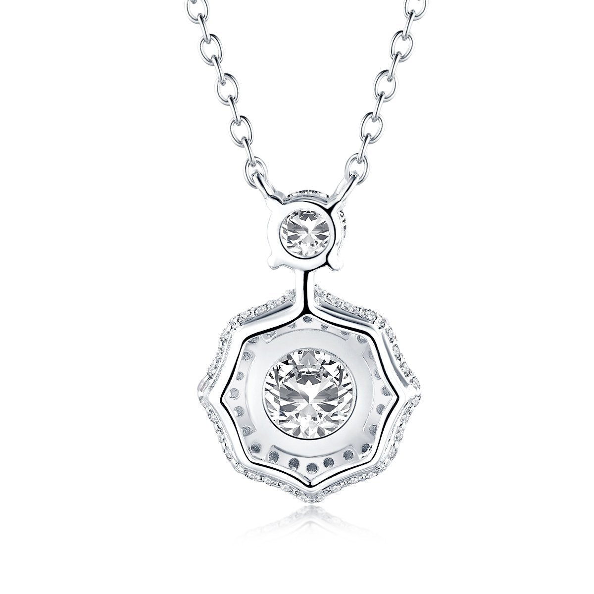 925 Sterling Silver Vintage Round Created White CZ Pendant Necklace 3