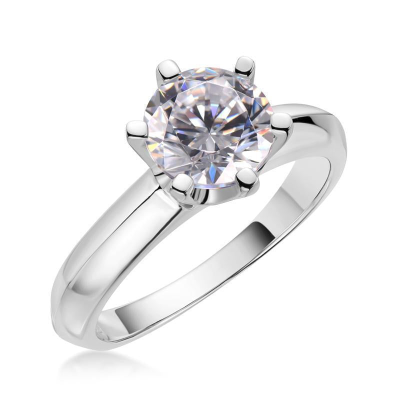 925 Sterling Silver Classic Six Prong Round CZ Solitaire Ring 1