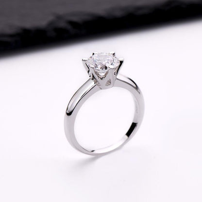 925 Sterling Silver Classic Six Prong Round CZ Solitaire Ring 4