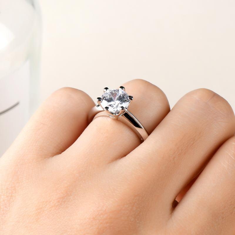 925 Sterling Silver Classic Six Prong Round CZ Solitaire Ring 6