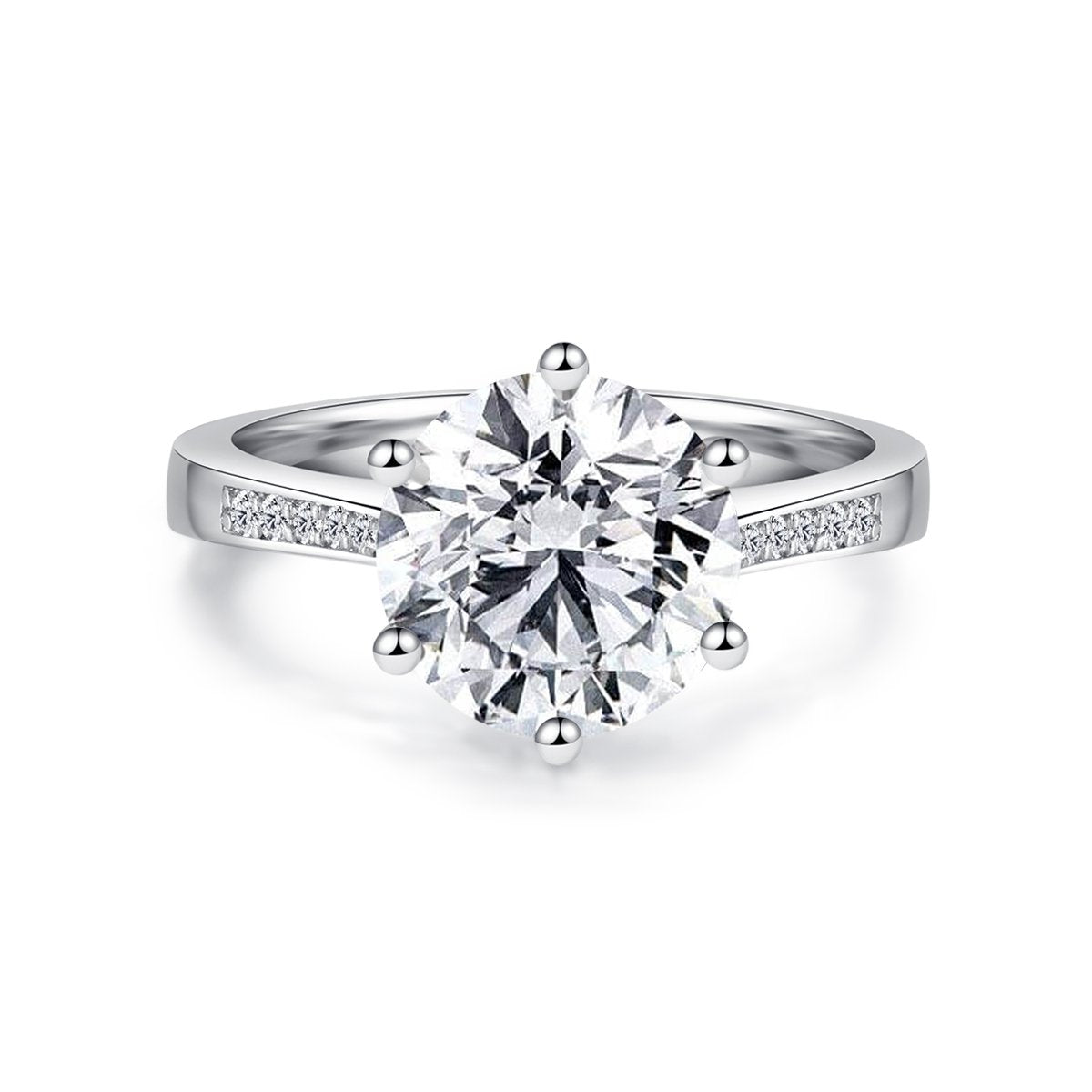 925 Sterling Silver Six Prong Round CZ Ring 2