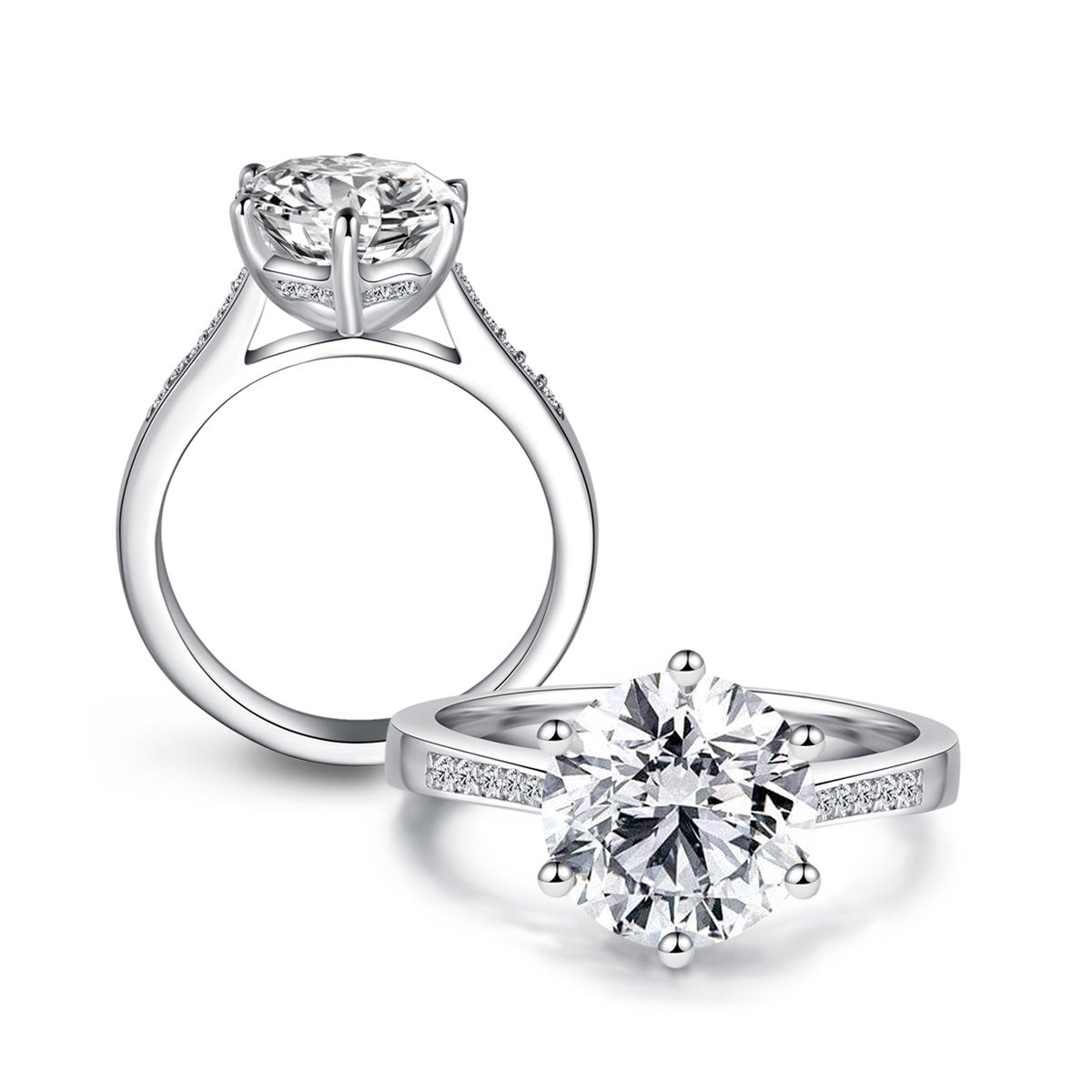 925 Sterling Silver Six Prong Round CZ Ring 3