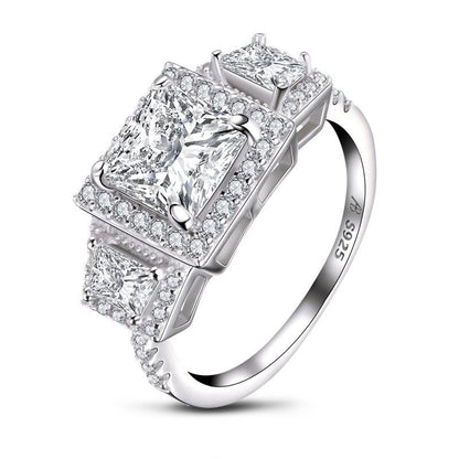 925 Sterling Silver Brilliant Princess Cut 3 Stone Ring 2