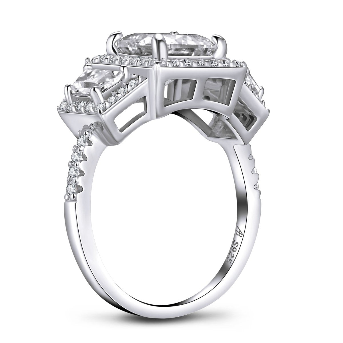 925 Sterling Silver Brilliant Princess Cut 3 Stone Ring 4