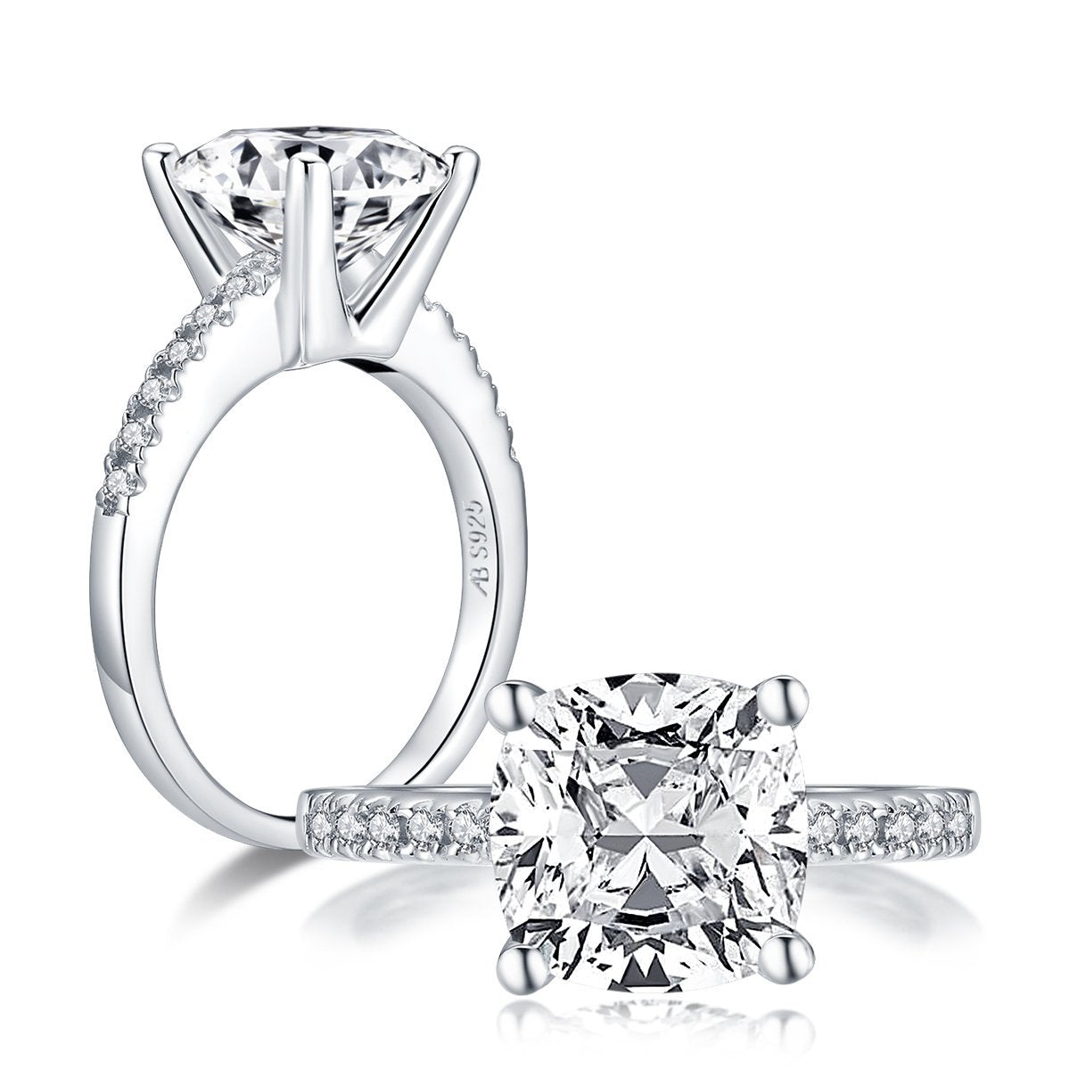 925 Sterling Silver Cushion Cut CZ Engagement Ring 2