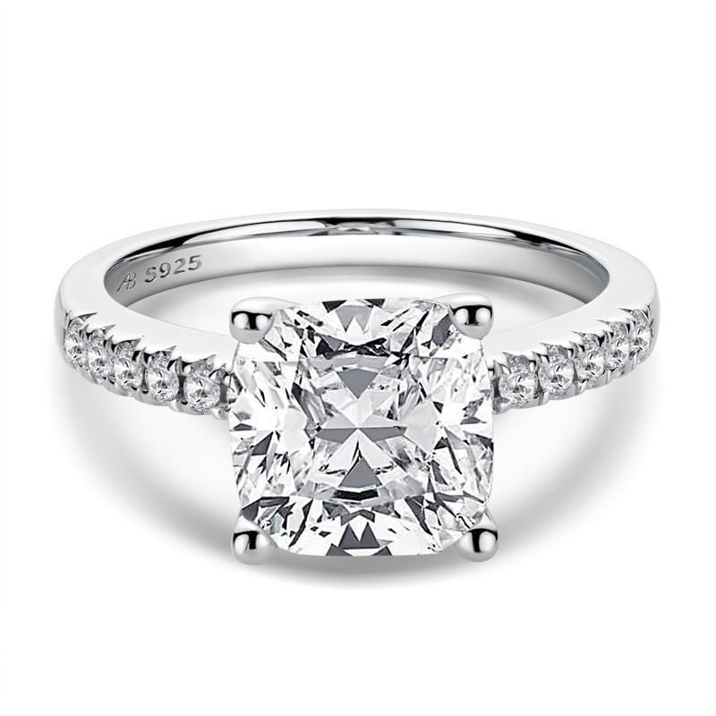 925 Sterling Silver Luxury Cushion Cut CZ Ring 1