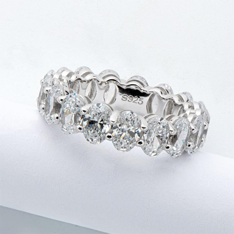 925 Sterling Silver Oval CZ Full Eternity Ring 7