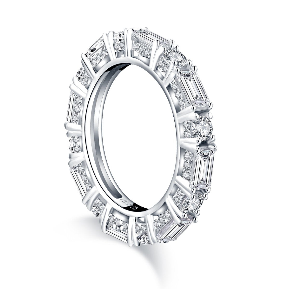 925 Sterling Silver Round & Emerald Cut CZ Full Eternity Ring 4