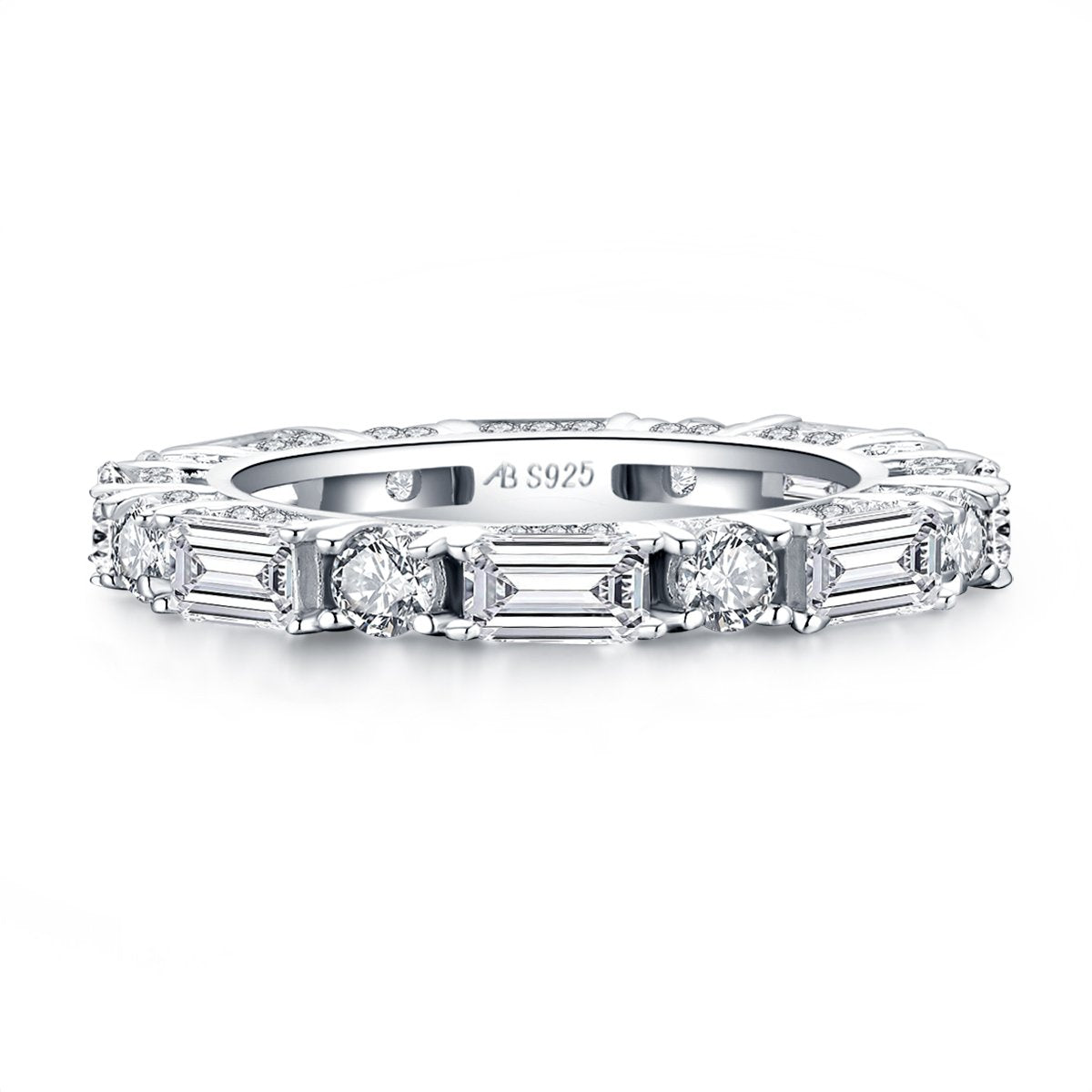 925 Sterling Silver Round & Emerald Cut CZ Full Eternity Ring 3