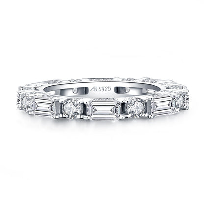 925 Sterling Silver Round & Emerald Cut CZ Full Eternity Ring 3