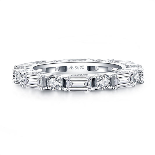 925 Sterling Silver Round & Emerald Cut CZ Full Eternity Ring 3