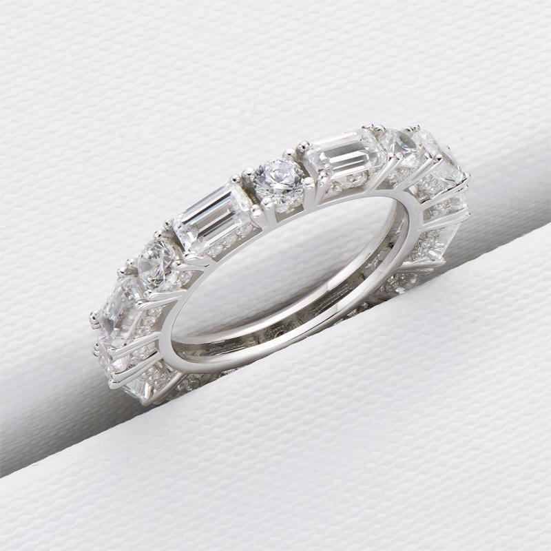 925 Sterling Silver Round & Emerald Cut CZ Full Eternity Ring 7