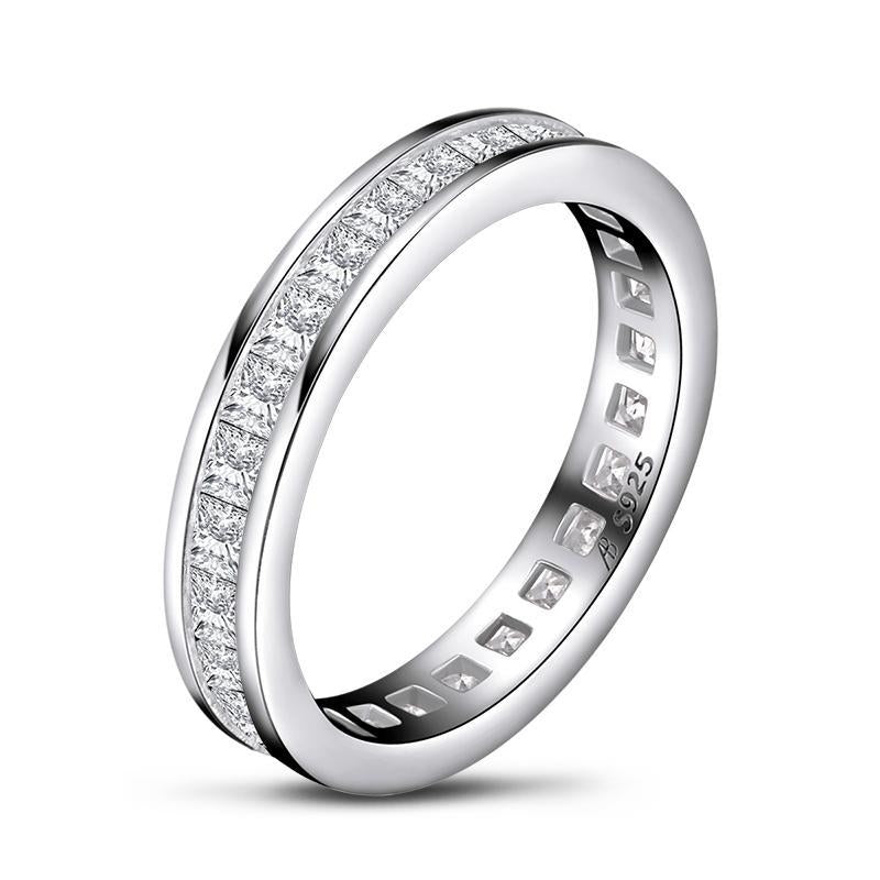 925 Sterling Silver Bezel Princess Cut Full Eternity Ring 1