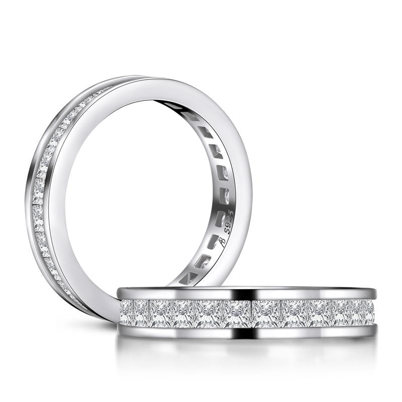 925 Sterling Silver Bezel Princess Cut Full Eternity Ring 6