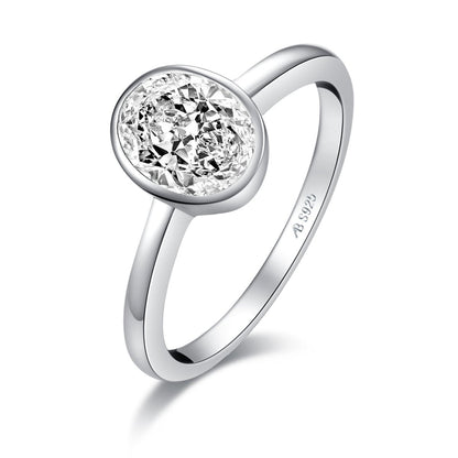 925 Sterling Silver White Created CZ Oval Solitaire Ring 2