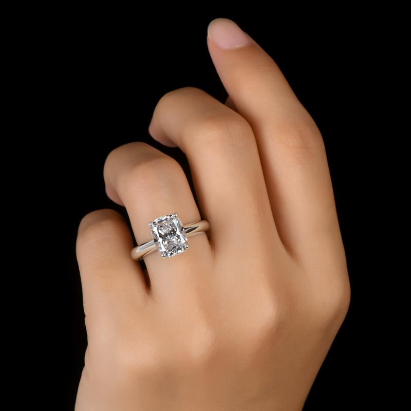 925 Sterling Silver Cushion Cut CZ Solitaire Ring 19