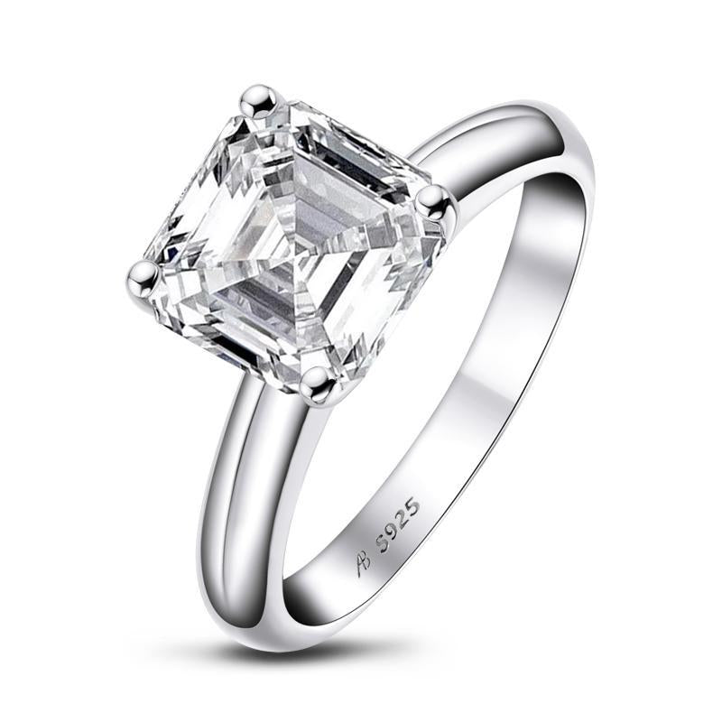 925 Sterling Silver Asscher Created White Diamond Solitaire Ring 1