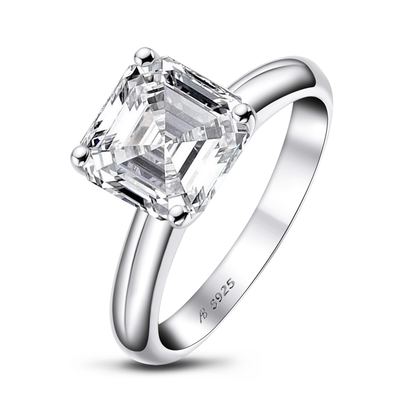 925 Sterling Silver Asscher Cut CZ Diamond Solitaire Ring 1