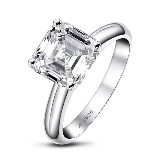 925 Sterling Silver Asscher Cut CZ Diamond Solitaire Ring 1