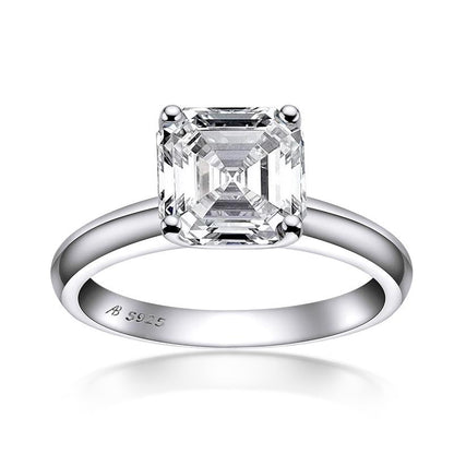 925 Sterling Silver Princess & Cushion & Round & Asscher Cut Created White Diamond Solitaire Ring 6