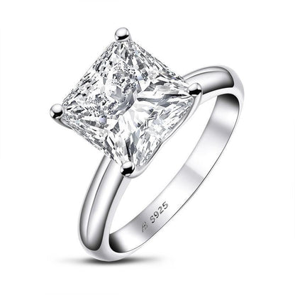 925 Sterling Silver Luxury Princess Cut CZ Diamond Solitaire Ring 1